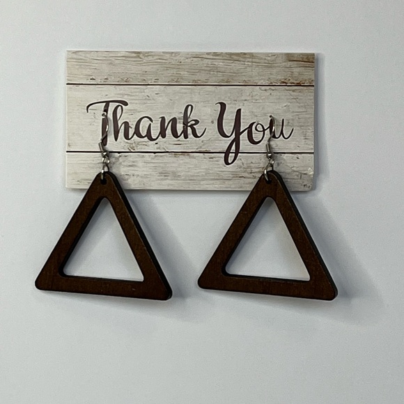 Brown Triangle Wooden Earrings - Picture 3 of 5